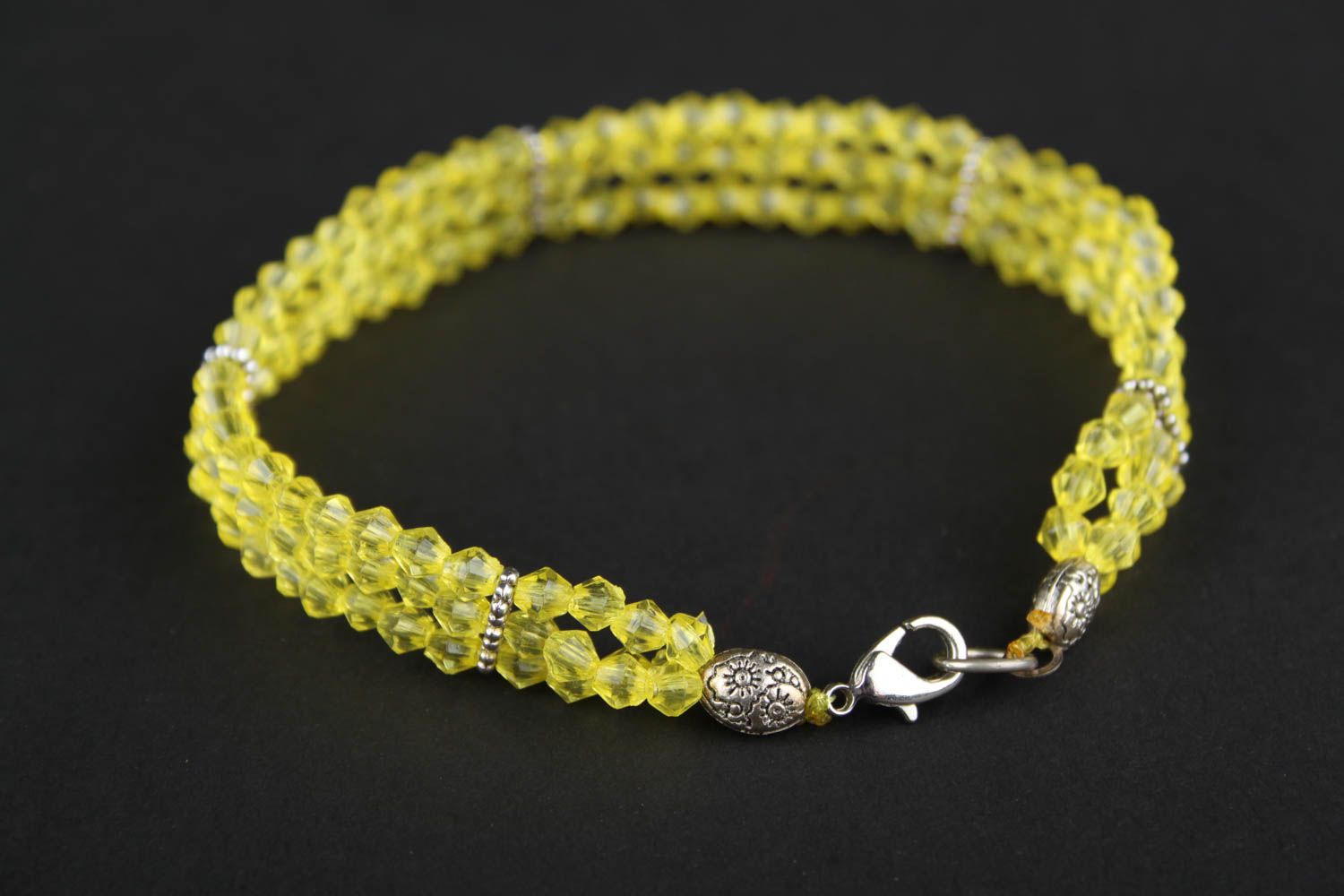 Bracelet jaune Bijou fait main en perles à facettes original Cadeau pour femme photo 1