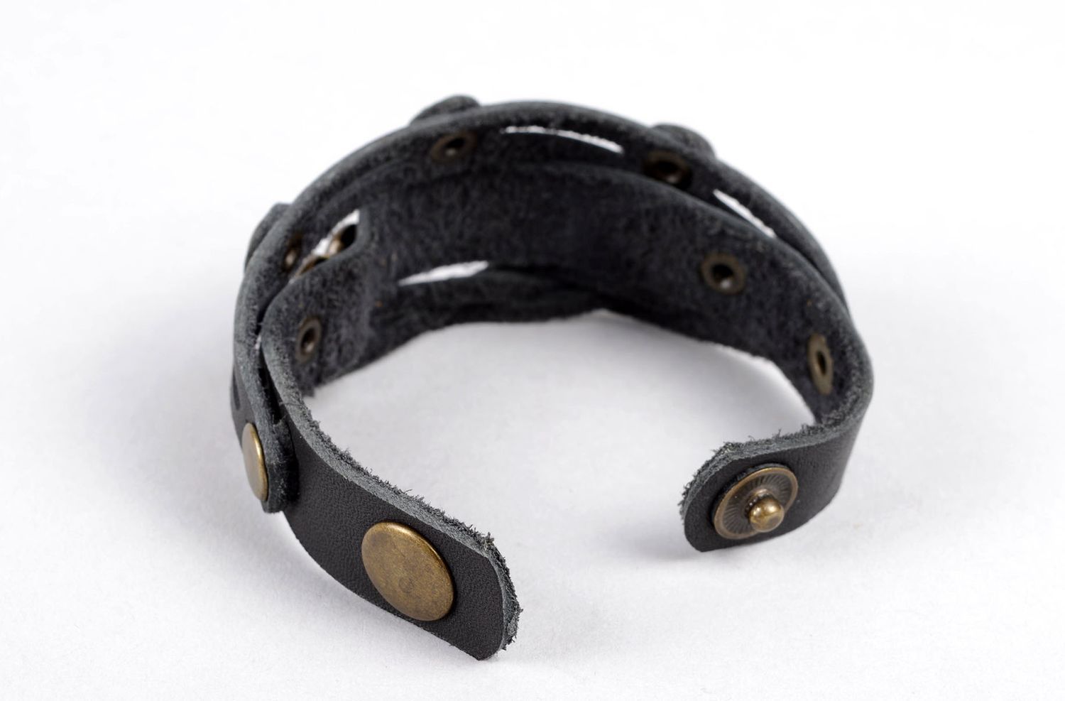 Bracelet en cuir Bijou fait main rivets métal design Accessoire femme original photo 4