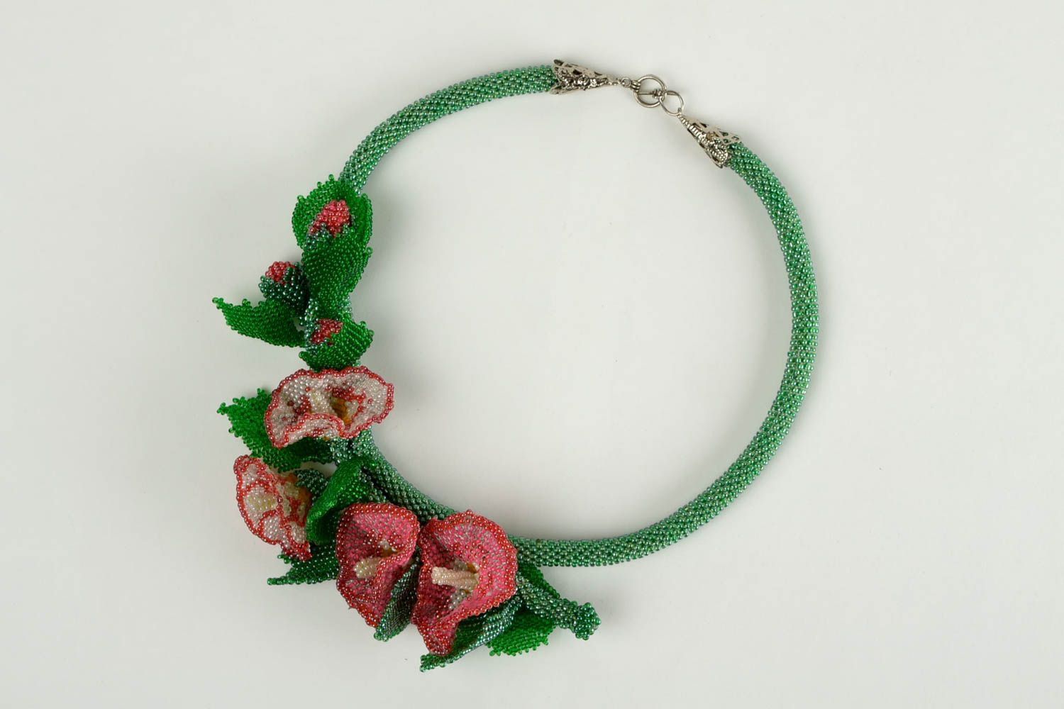 Beaded cord necklace designer accessory handmade fashion jewelry red alcea photo 2