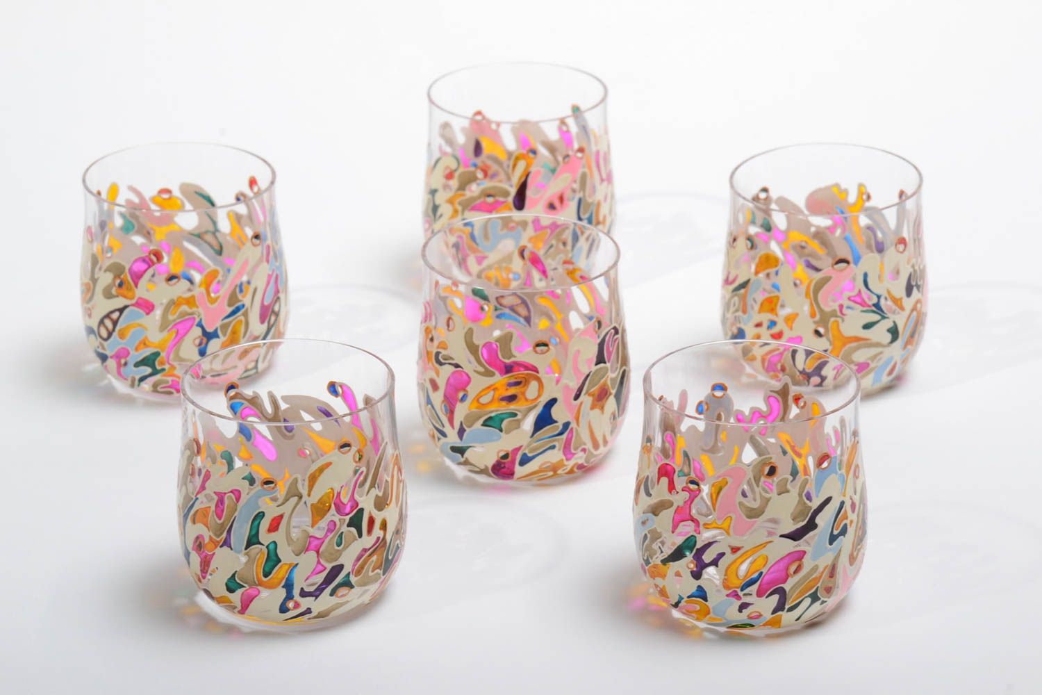 Ensemble de 6 petits verres 10 cl en verre tchèque peints de couleurs faits main photo 2