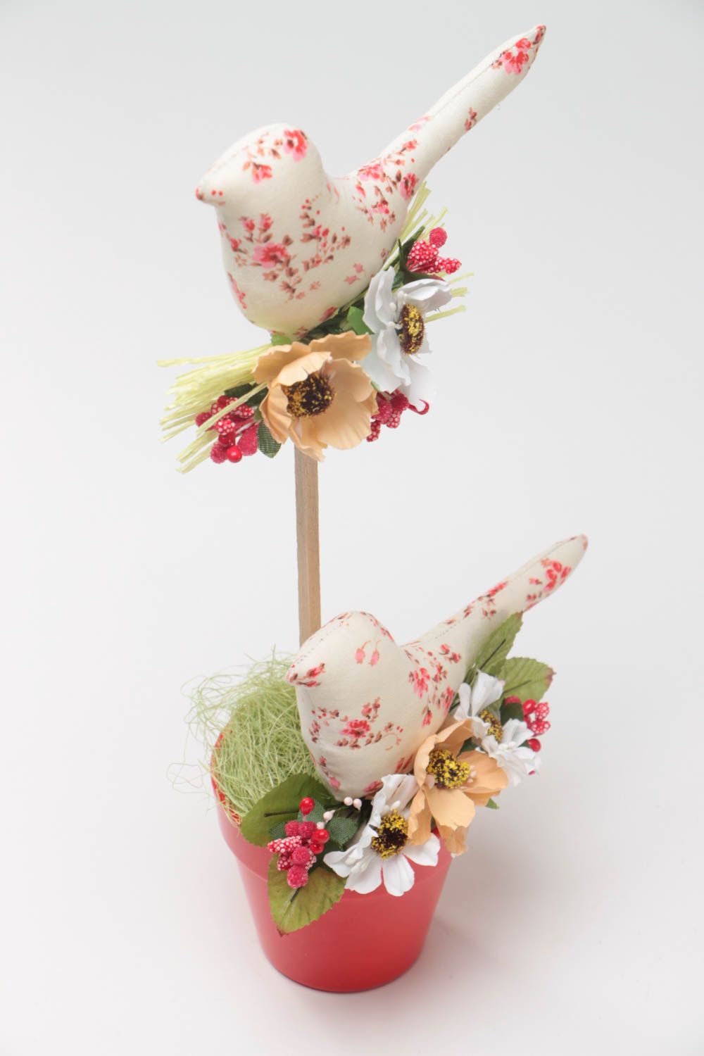 Schöner origineller Deko Baum Topiary handmade mit Vögeln aus Baumwolle  foto 2
