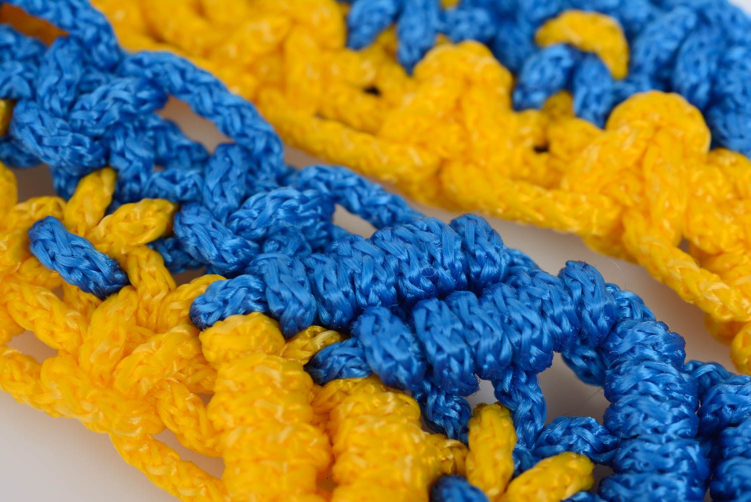 Blue with a yellow belt macrame handmade designer bright accessory for every day photo 5
