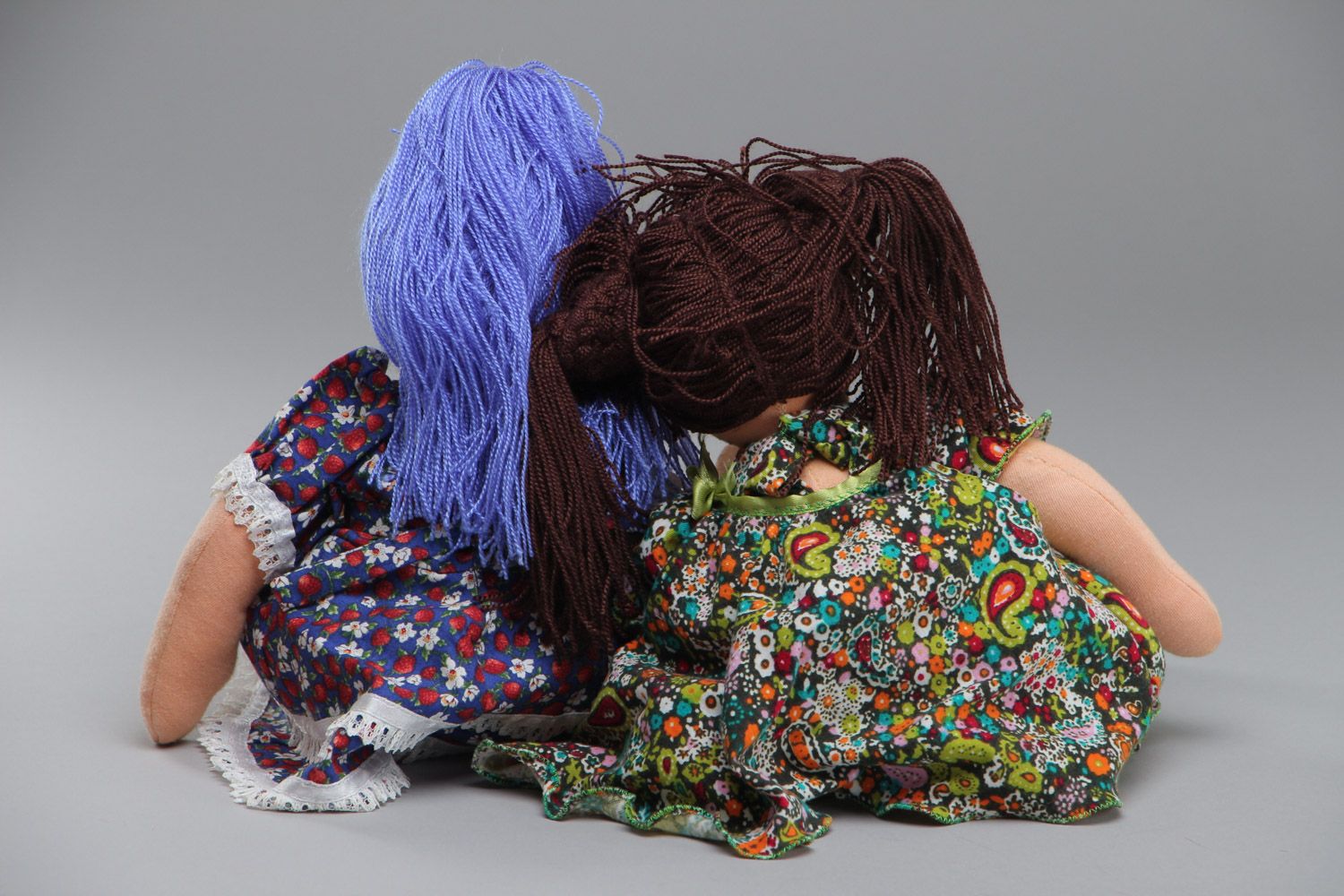 Set of handmade designer colorful fabric dolls of average size 2 items photo 4