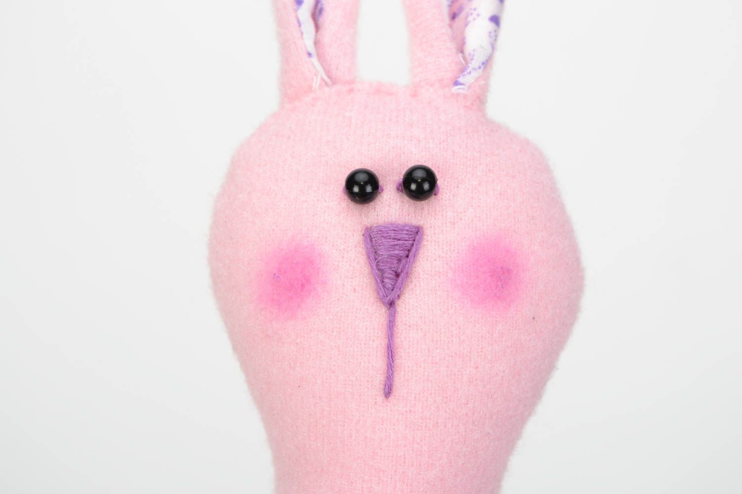 Handmade soft toy Pink Rabbit with crochet soft heart for children photo 4