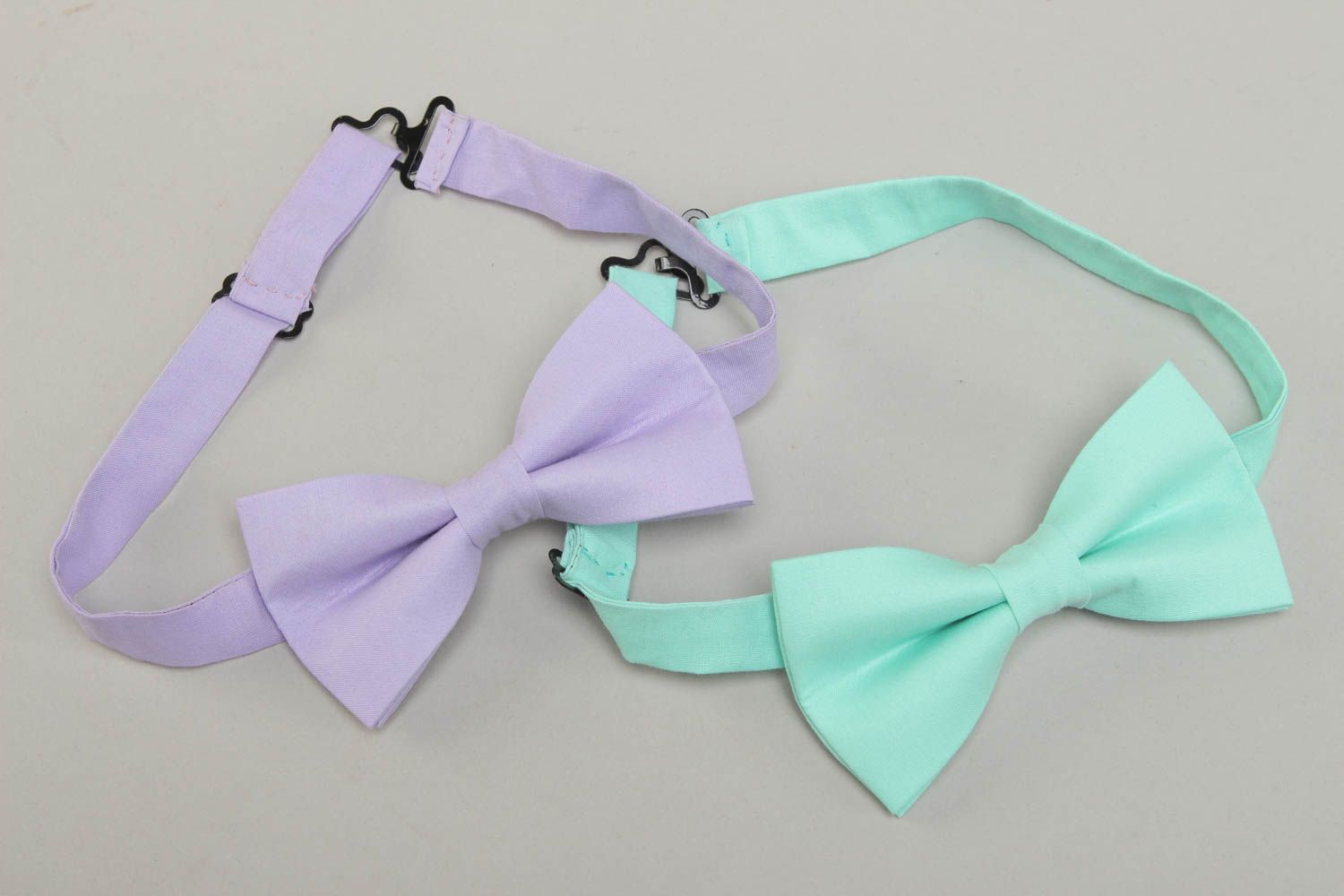 Set of fabric bow ties Lavender and Mint 2 items photo 1