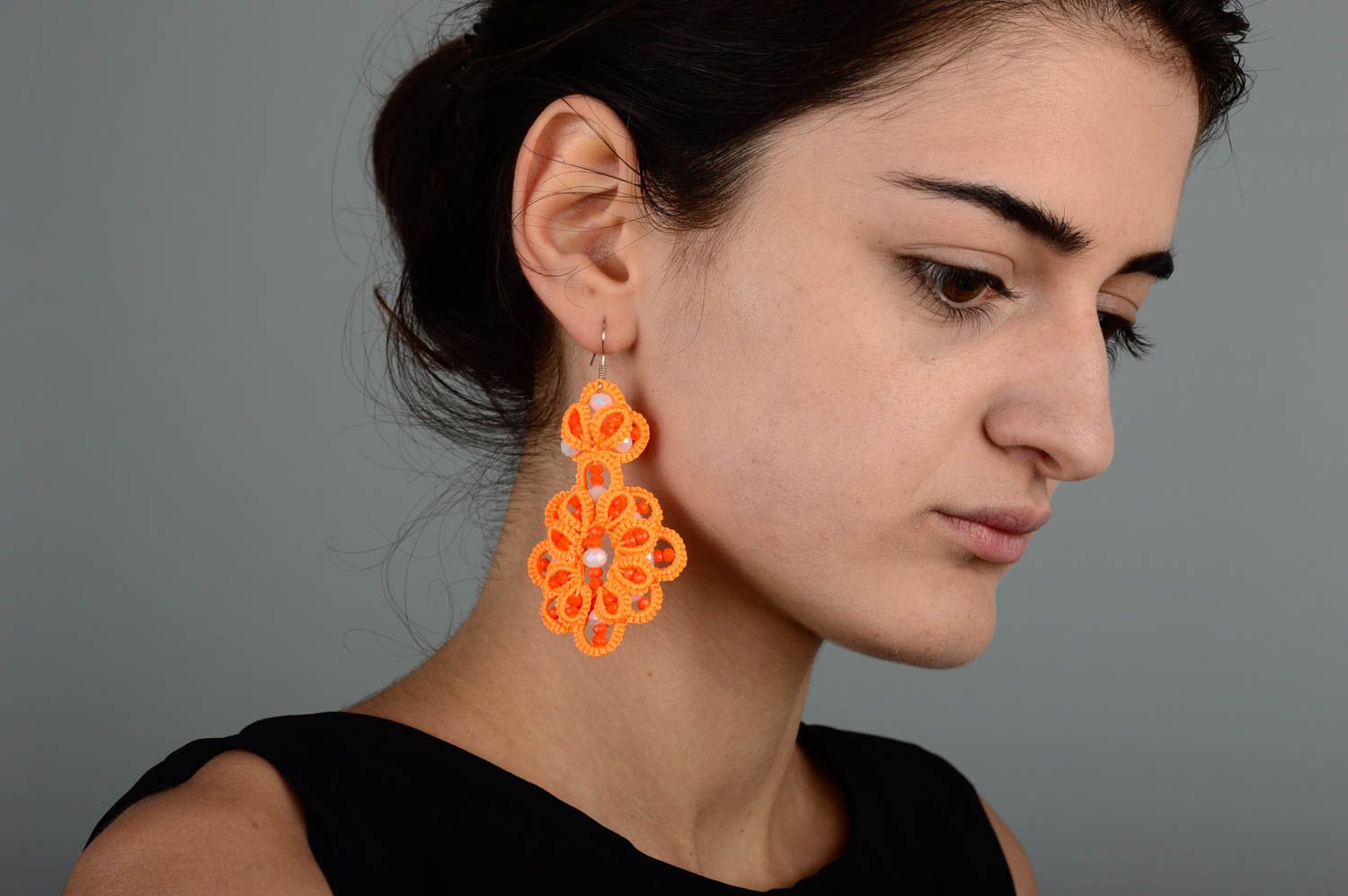 Handmade woven lace earrings textile earrings fashion accessories for girls photo 5