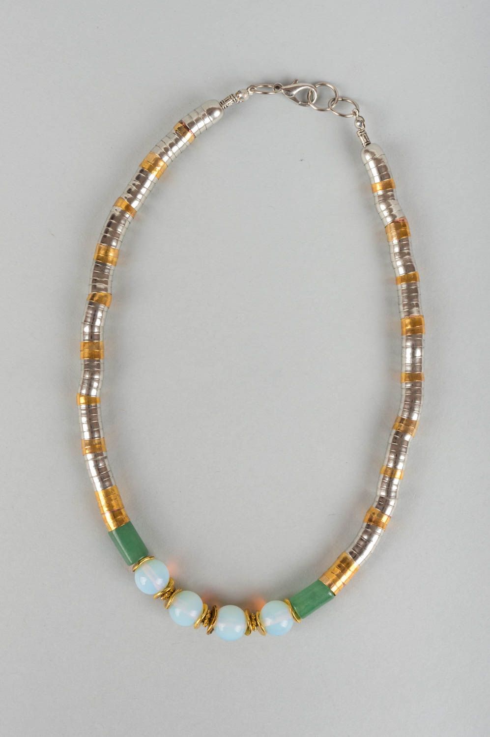 Beautiful massive handmade designer necklace with moonstone and aventurine  photo 2