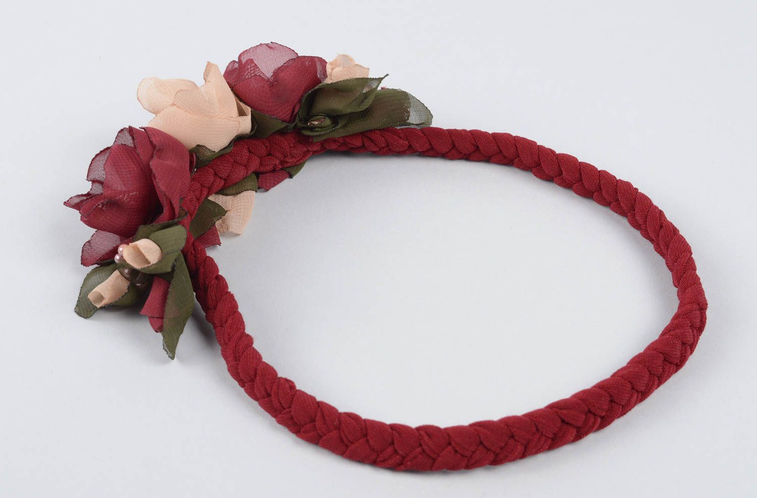 Handmade Mädchen Haarschmuck Haarband mit Blume Accessoire für Haare dunkelrot foto 2