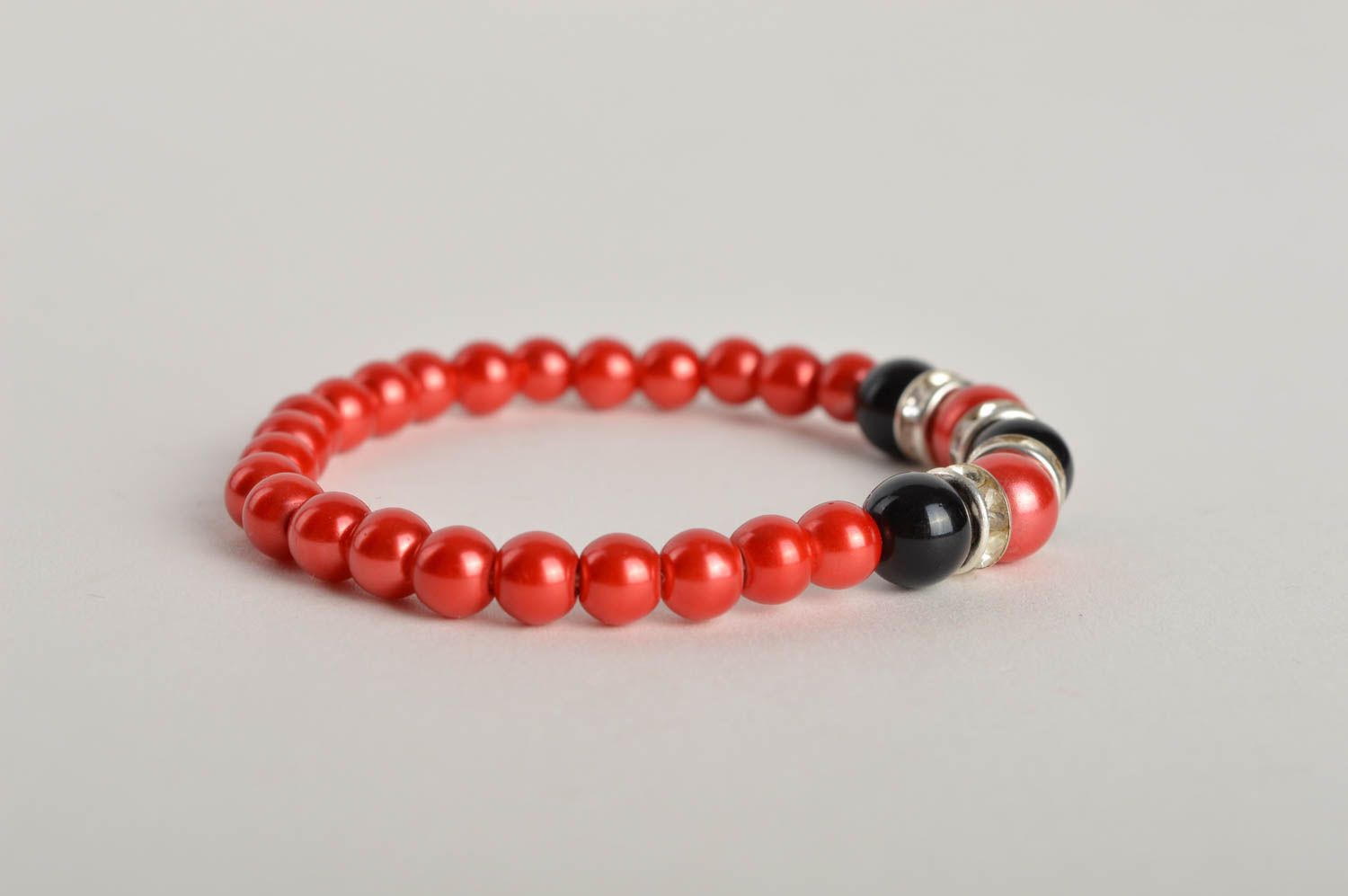 Handmade red thin bracelet beaded wrist bracelet elegant accessory gift photo 4