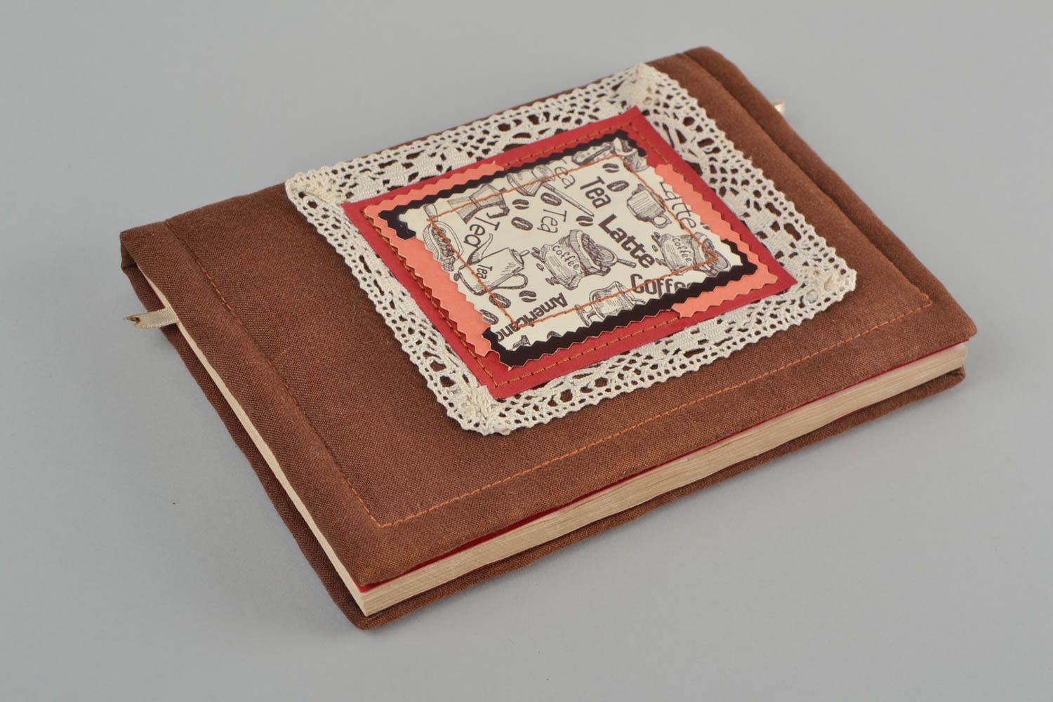 Braunes Notiz Buch handmade in weicher Textilhülle und Scrapbooking Technik  foto 1