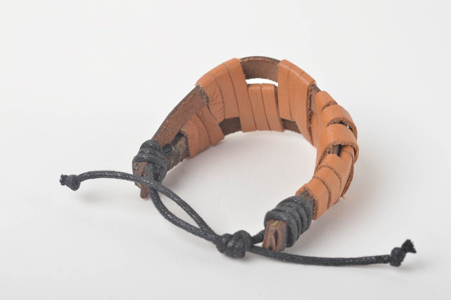 Handmade designer leather bracelet unusual wrist bracelet leather goods photo 2