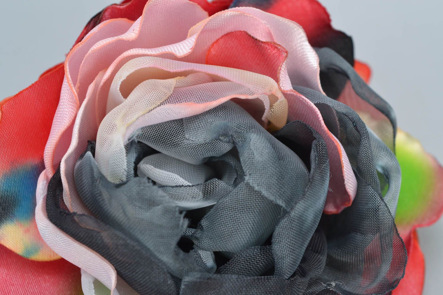 Beautiful handmade unusual colorful textile flower hair clip photo 3