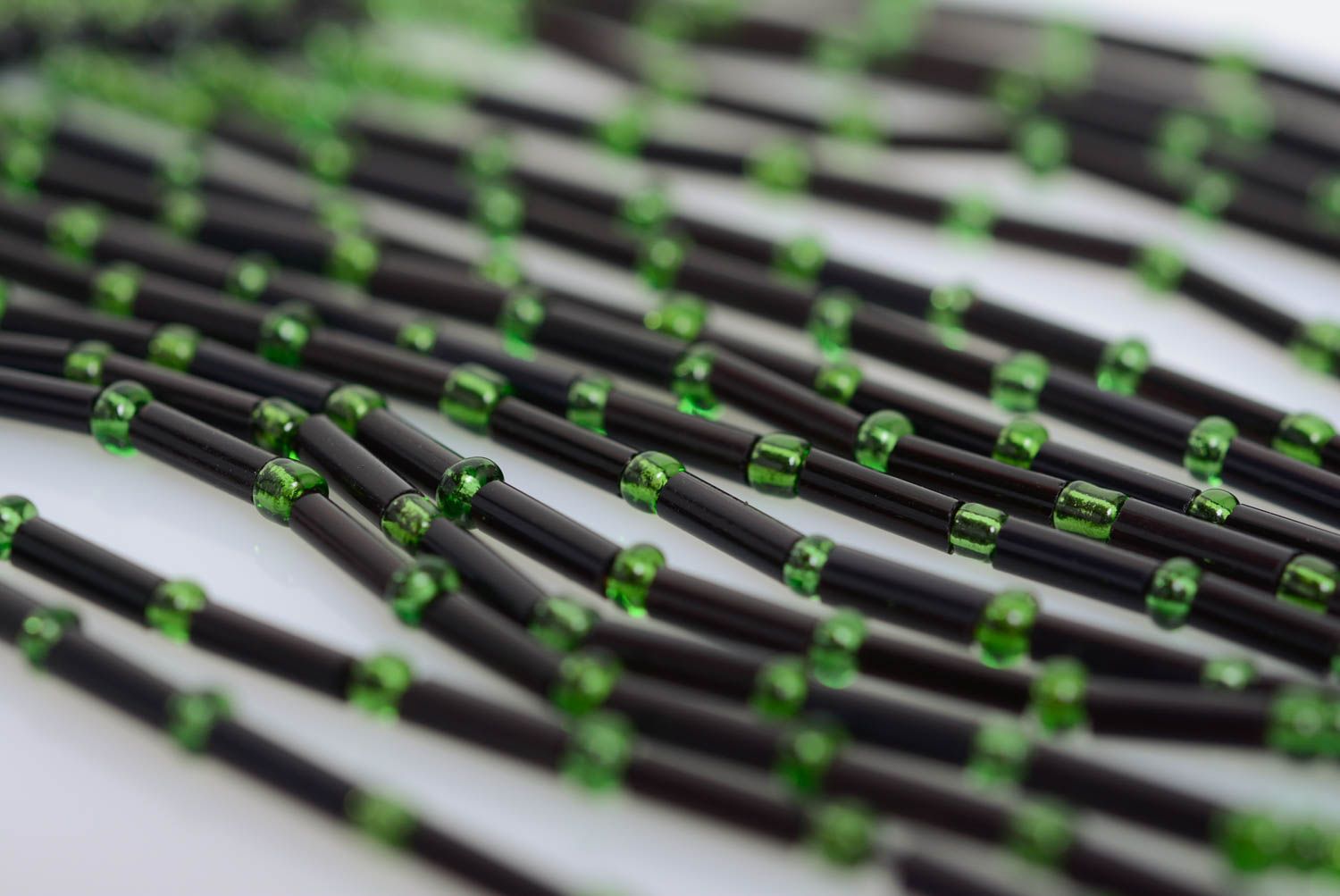 Beaded gerdan necklace in green and black colors long unusual handmade jewelry photo 5