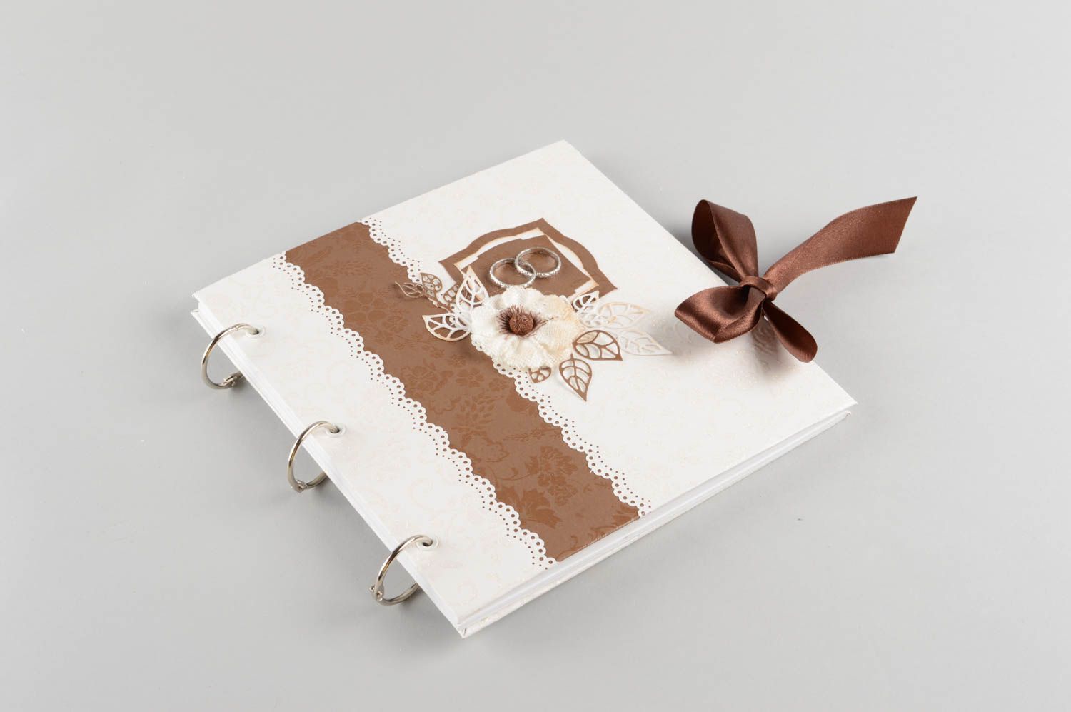 Handmade designer square white and brown wedding well wishes book Chocolate photo 2