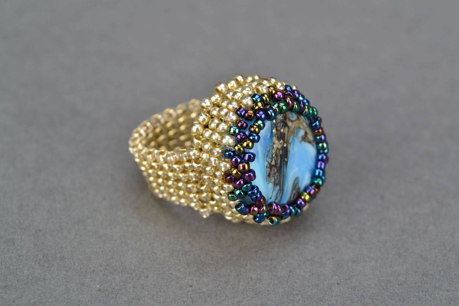 Handmade beaded ring with Murano glass photo 3