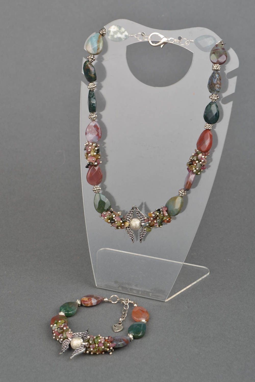Natural stone jewelry set Wings photo 1