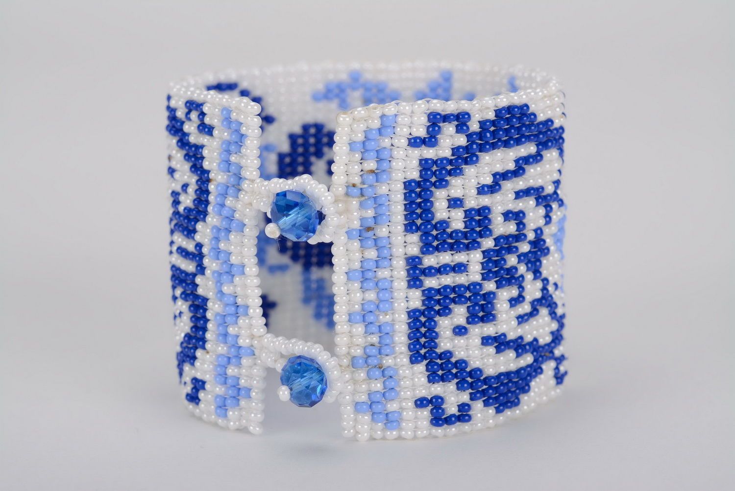Bracelet with blue flowers, made of Czech beads photo 1