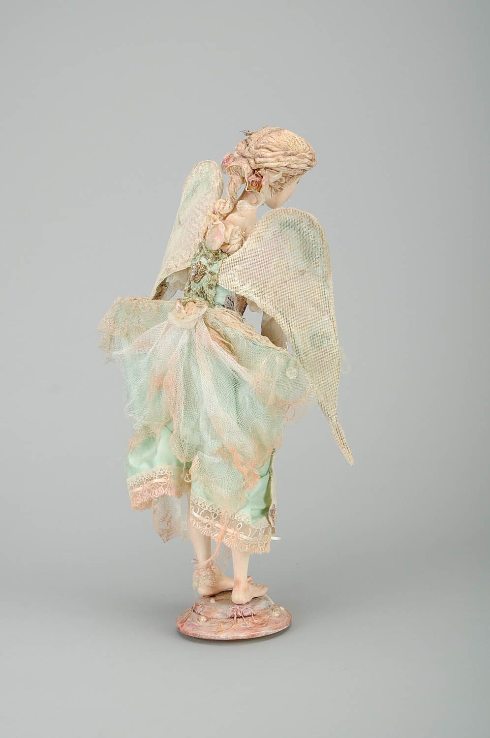 Designer's doll made of antique fabrics Sad angel in love photo 3
