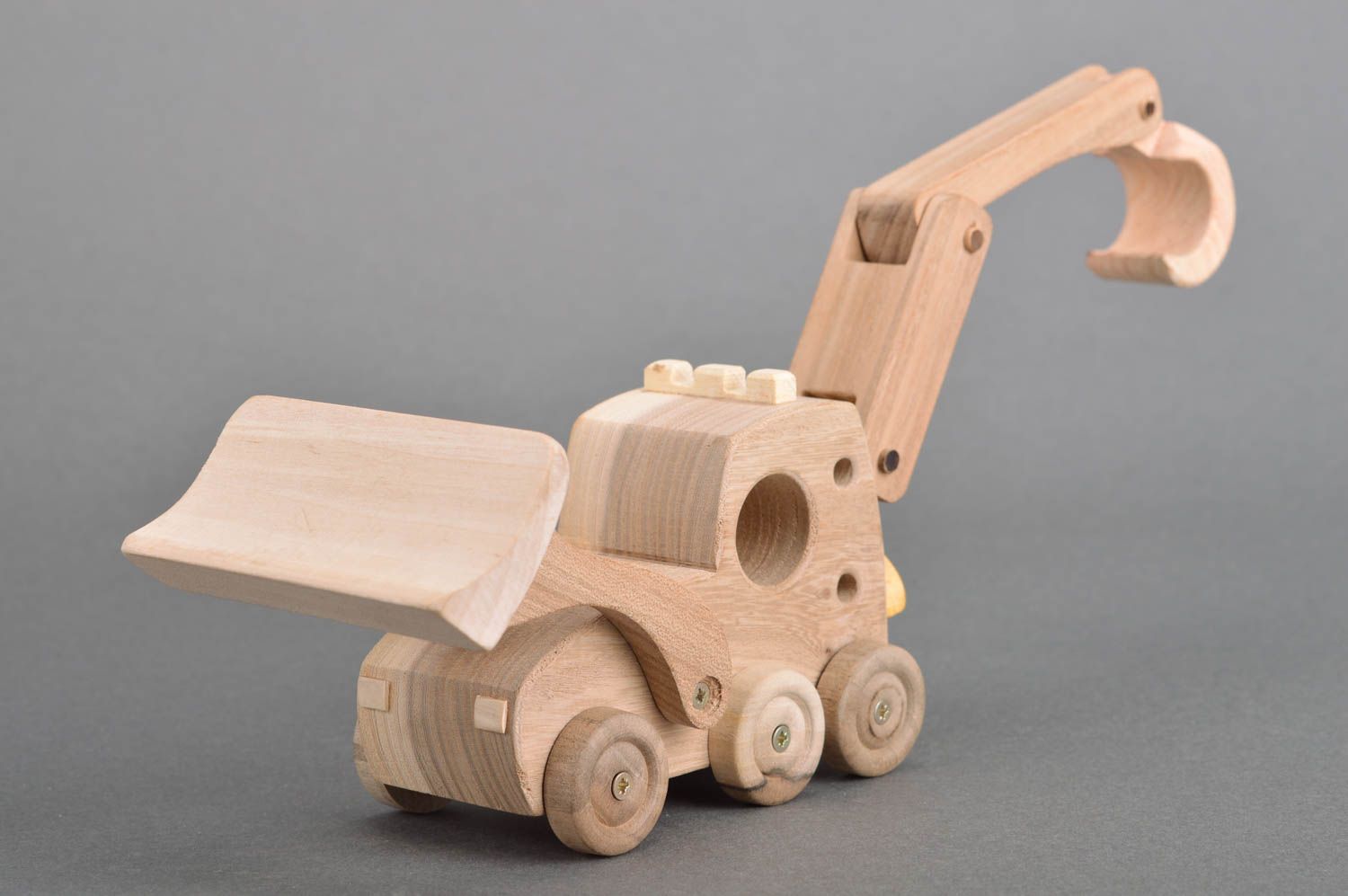 Beautiful handmade children's wooden toy excavator for boys eco friendly photo 2
