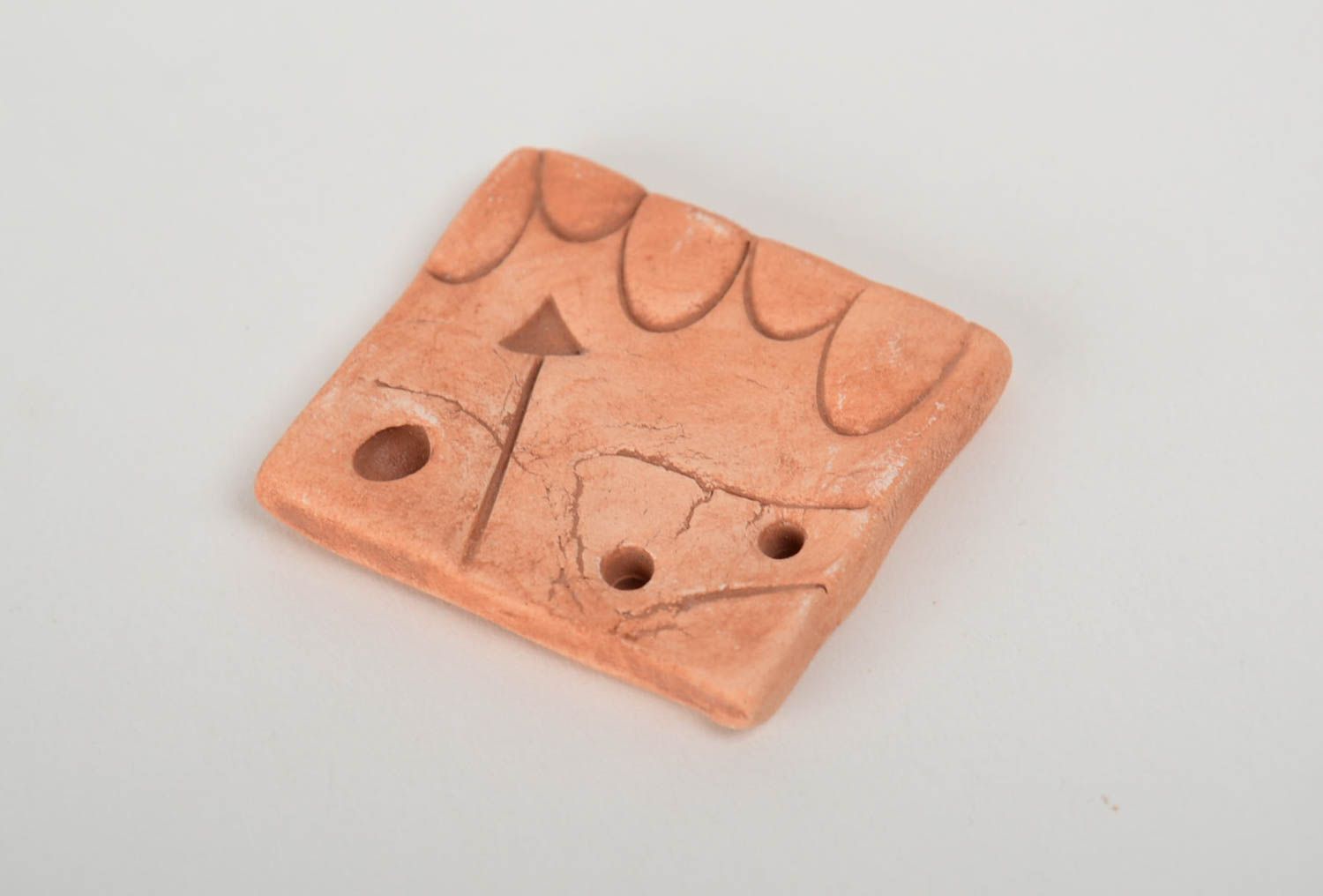 Handmade pendant molded of pottery clay with arrow pattern for creative work photo 4
