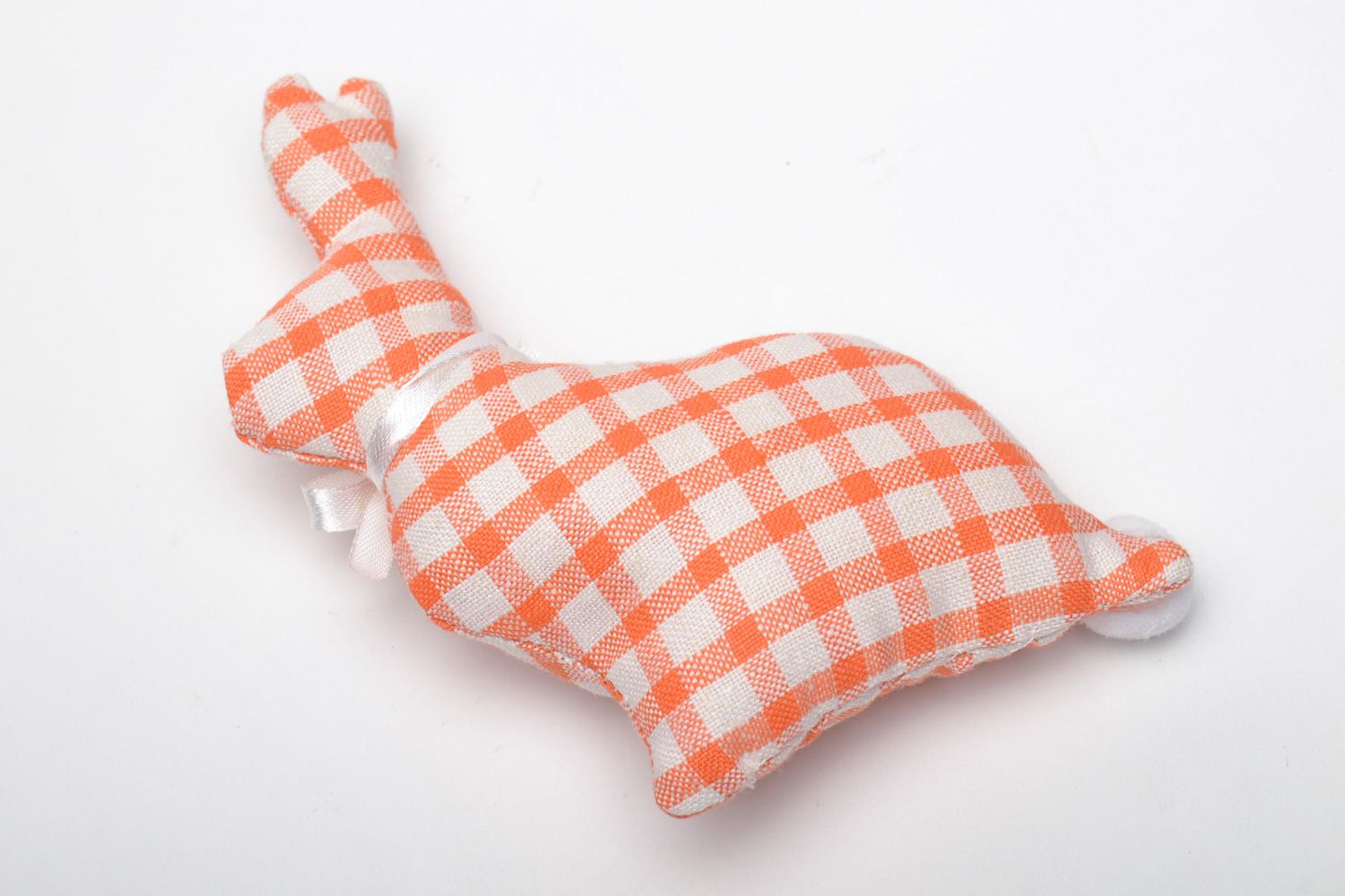 Petite peluche décorative en coton en forme de lapin à carreaux fait main  photo 4