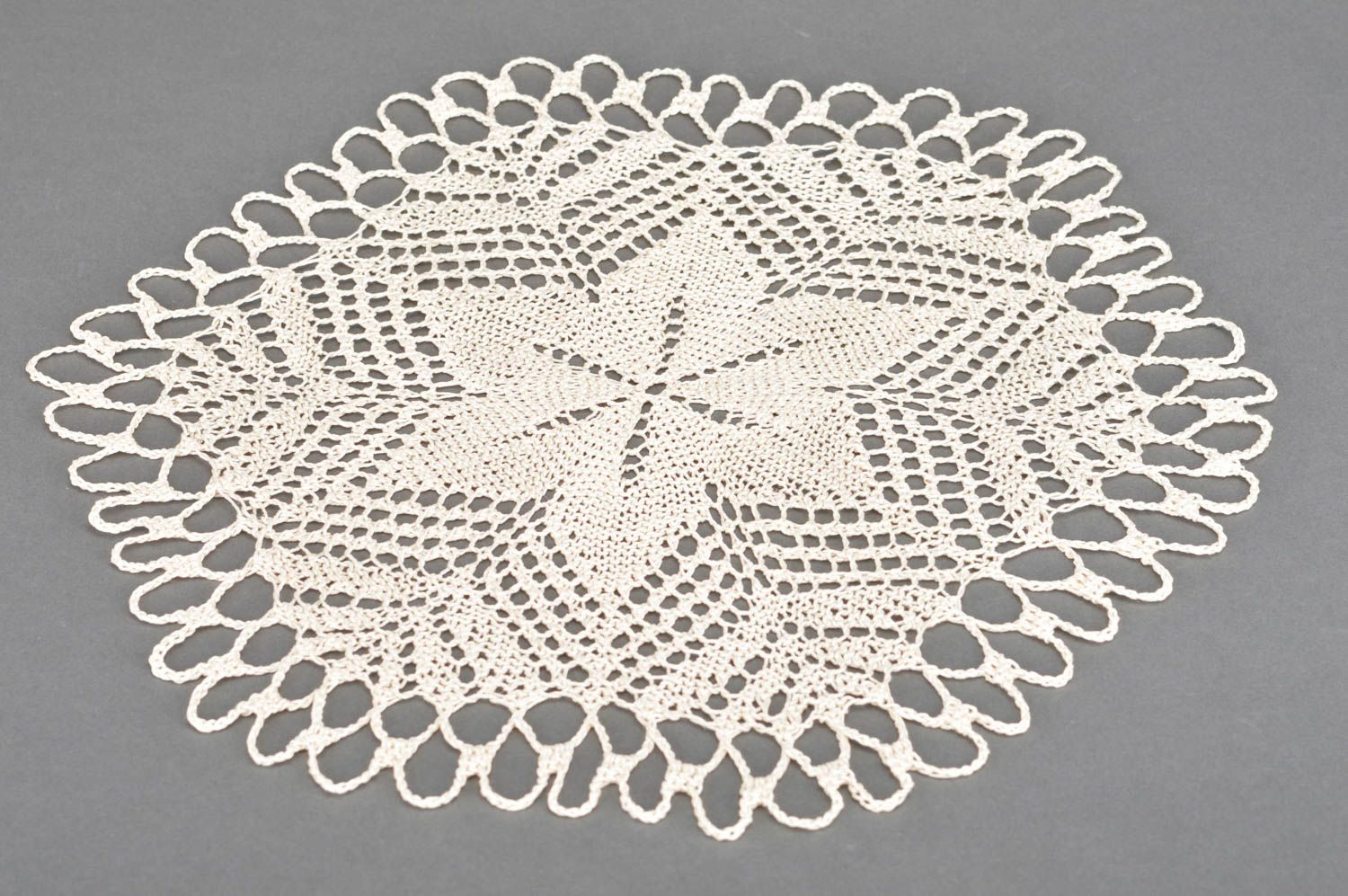Beautiful cream colored handmade decorative crochet lace napkin for decor photo 3