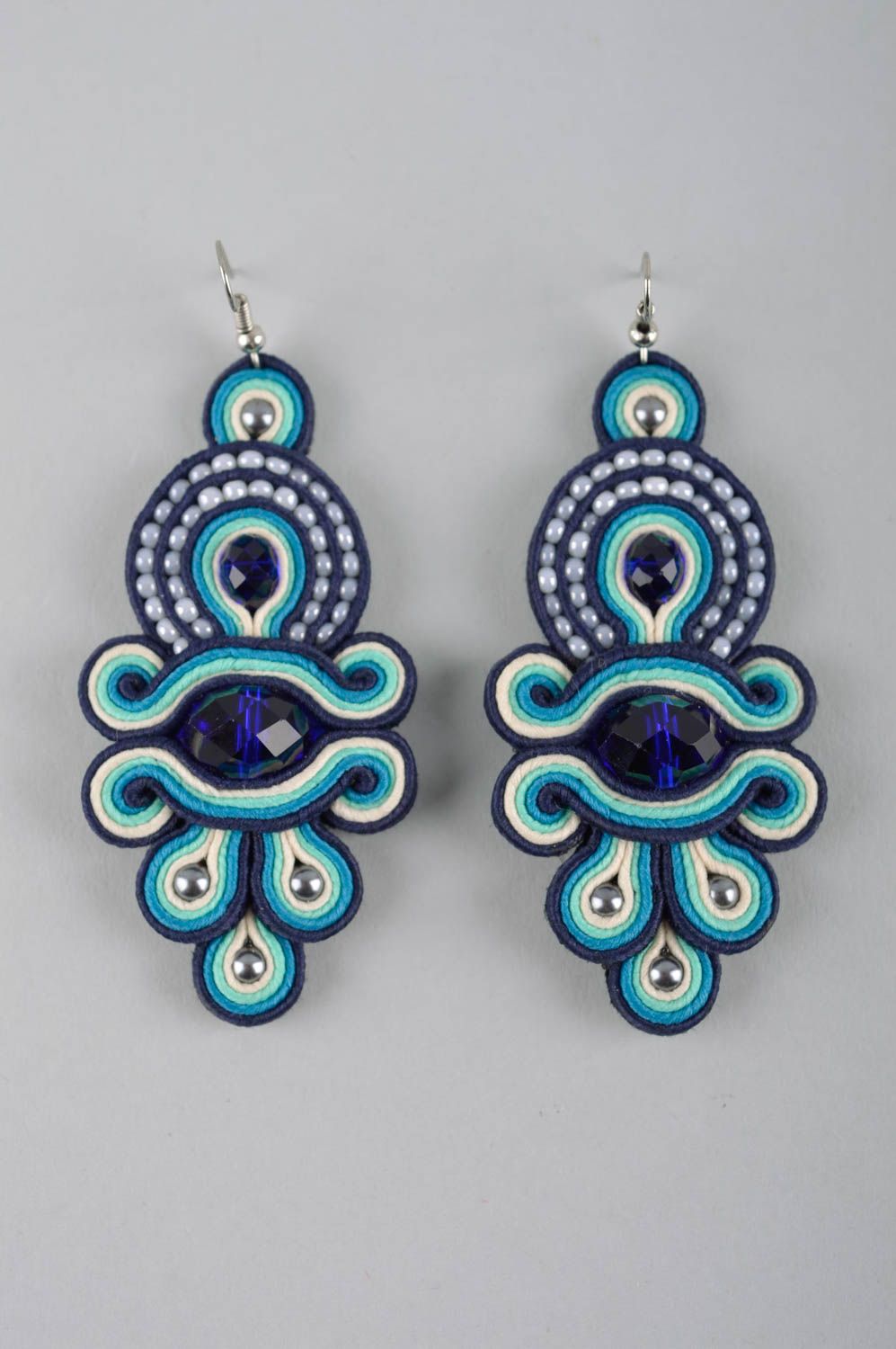 Handmade earrings dangling earrings blue soutache earrings unique jewelry photo 3