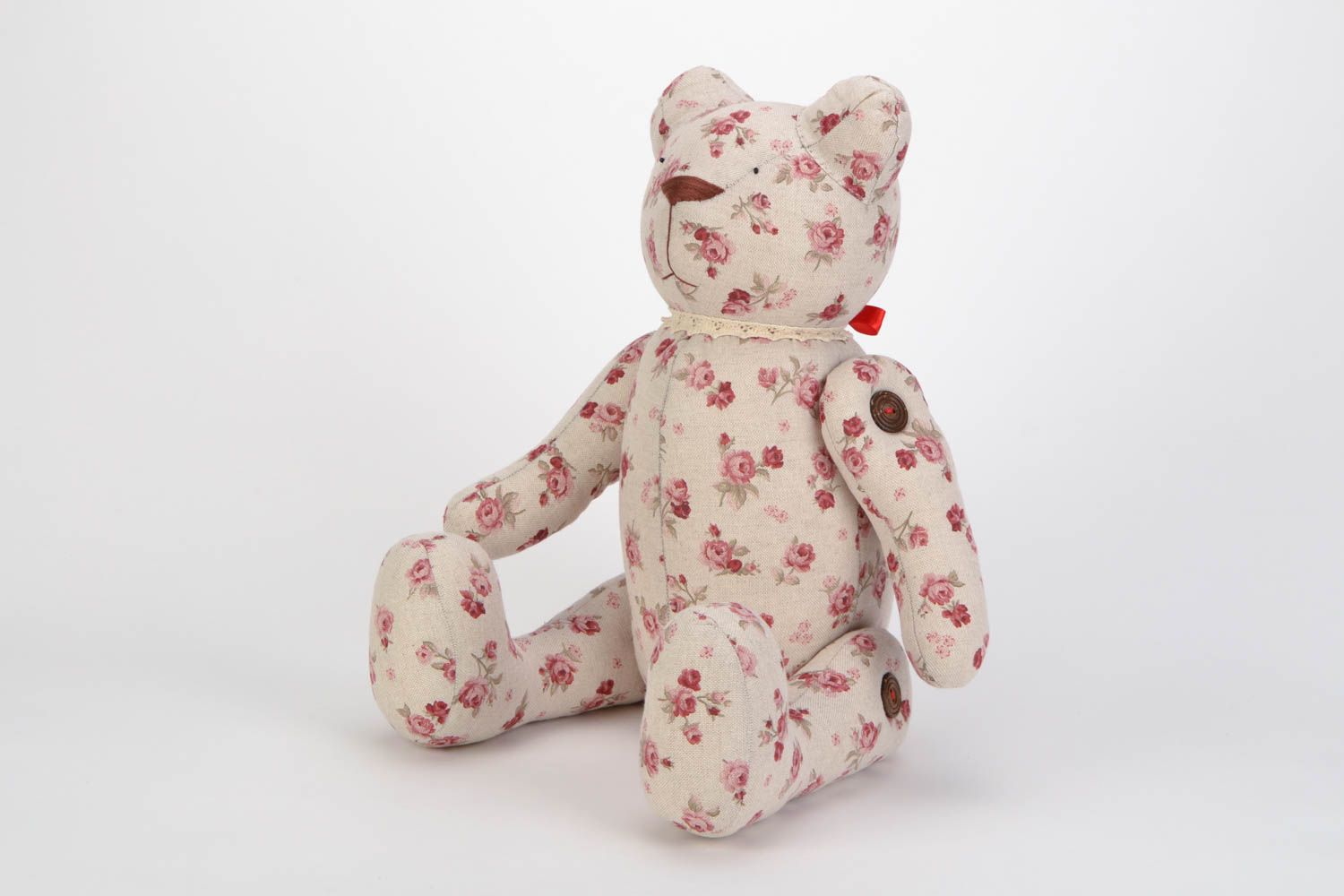 Beautiful collectible handmade fabric soft toy bear for interior decor photo 3