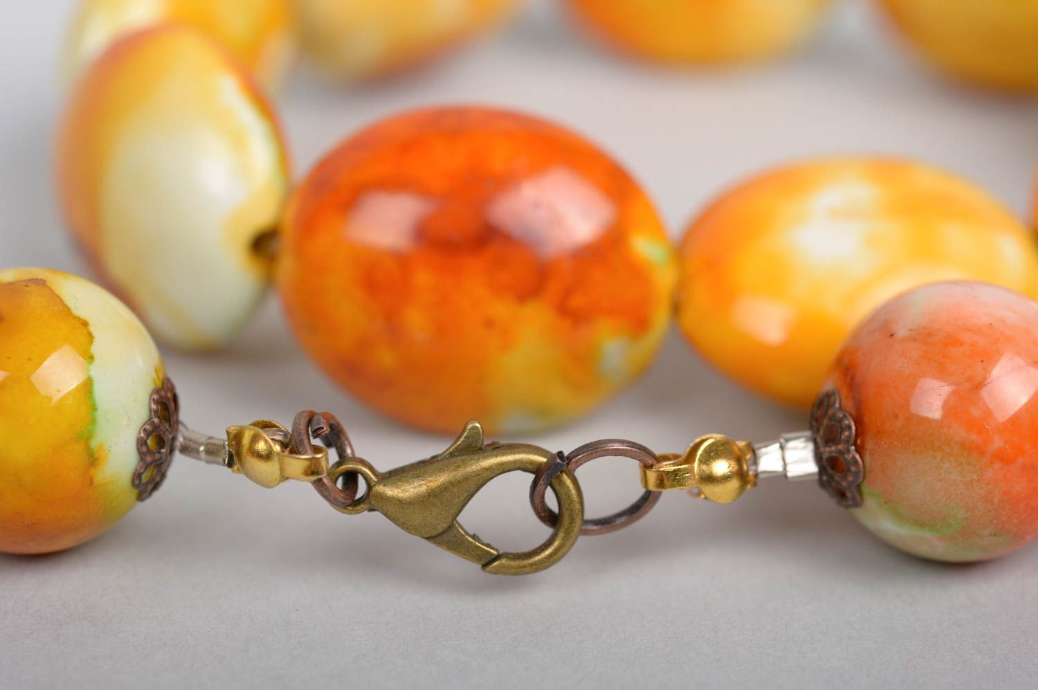 Parure collier bracelet Bijoux faits main perles fantaisie orange Cadeau femme photo 4