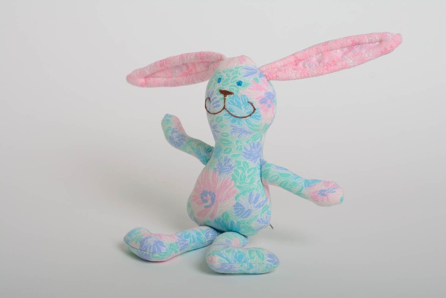 Colorful funny handmade fabric soft toy hare for children photo 1