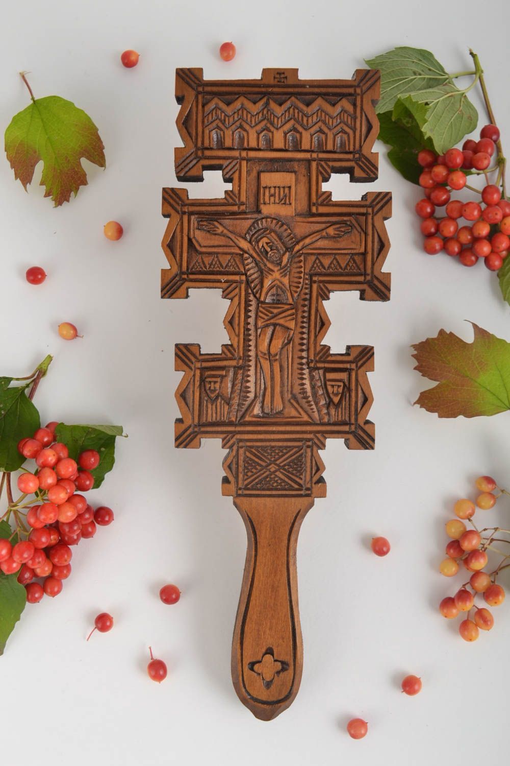 Croix en bois fait main Objet religieux Déco maison chrétienne tilleul photo 1