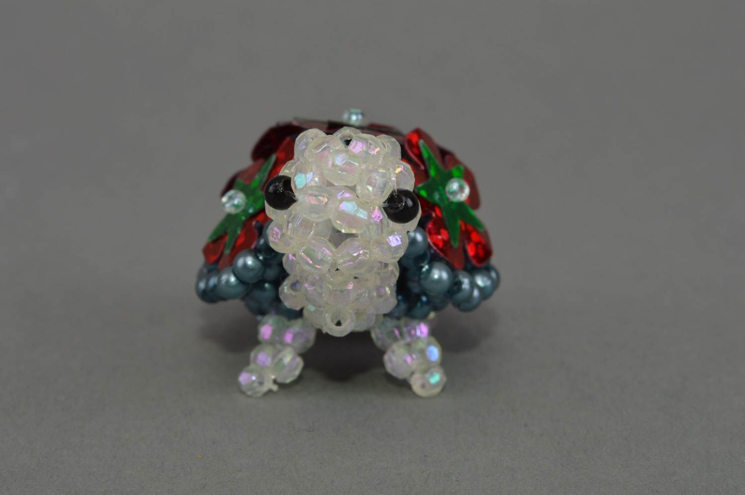 Tortue en perles de rocaille grise avec fleurs figurine décorative faite main  photo 4