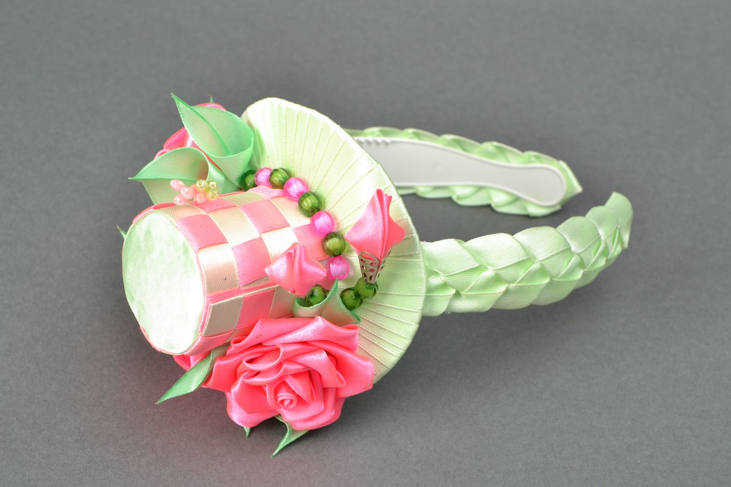Satin ribbon headband with hat photo 4