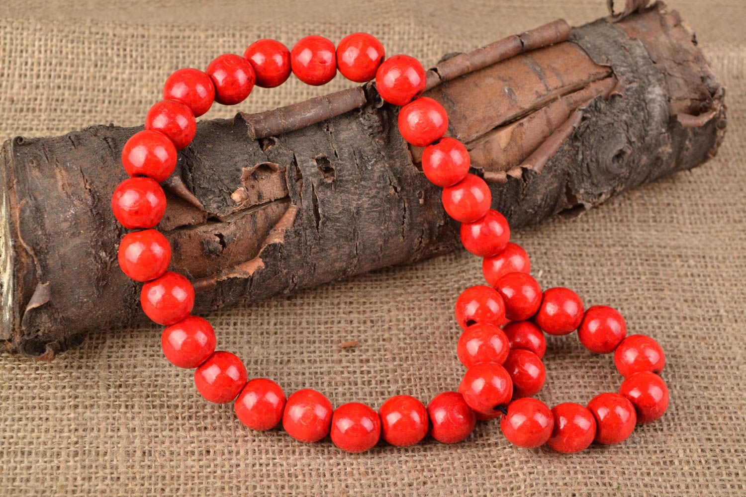 Set de bijoux en bois fait main bracelet et collier rouge style ethnique photo 1