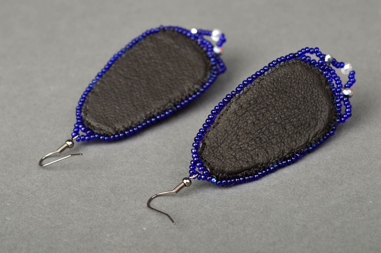 Handmade beaded earrings blue accessory designer fashion earrings leather photo 6