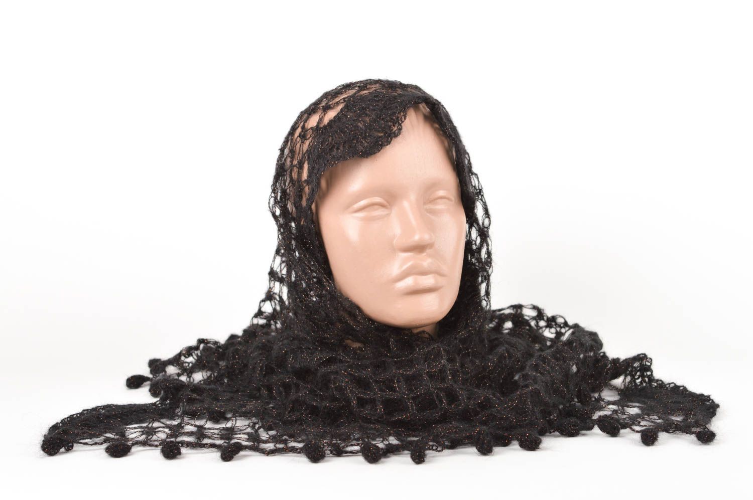 Шарф ручной работы подарок для женщины шерстяной шарф черный элегантный фото 1