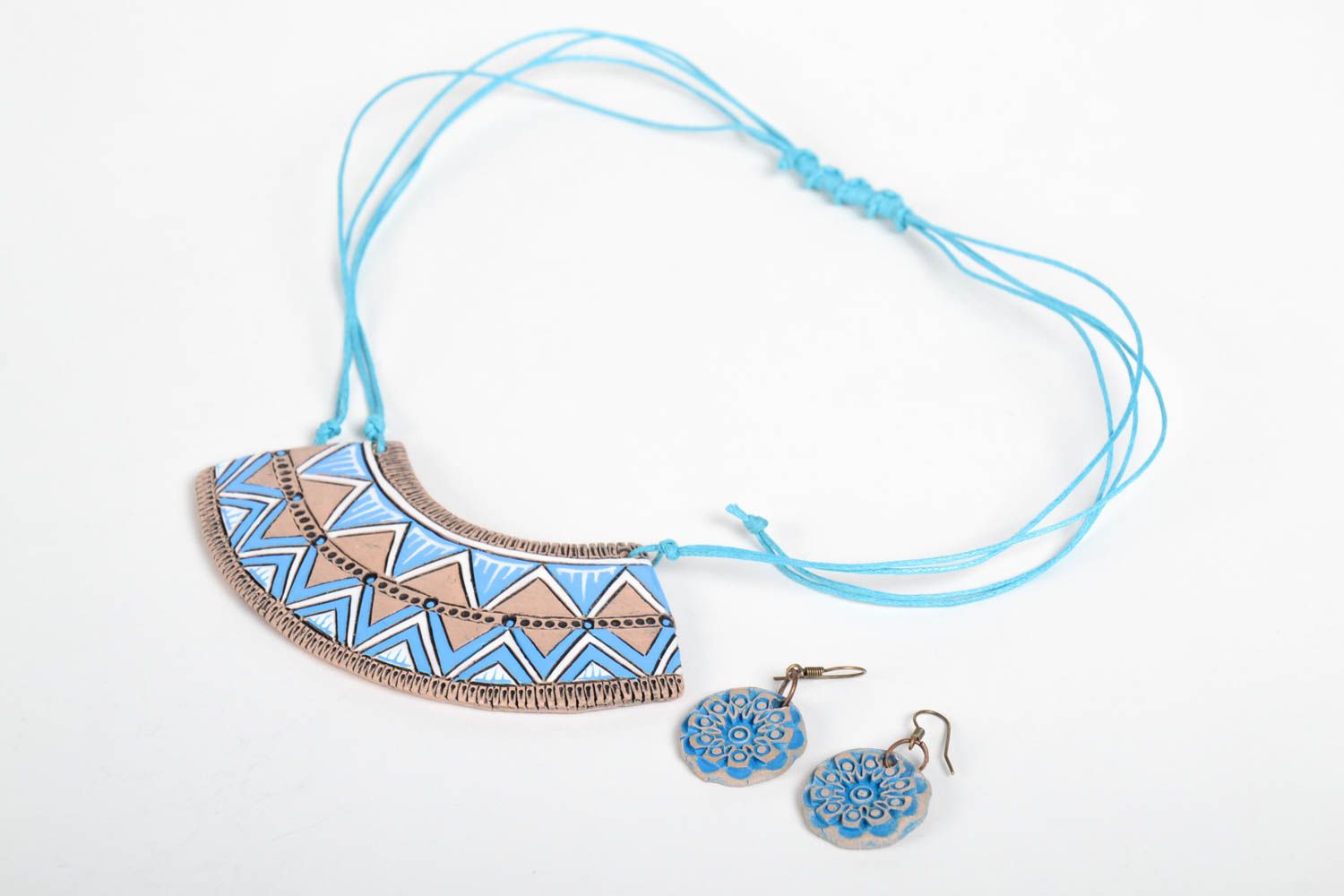 Handmade jewelry set ceramic pendant ceramic earrings fashion accessories photo 5