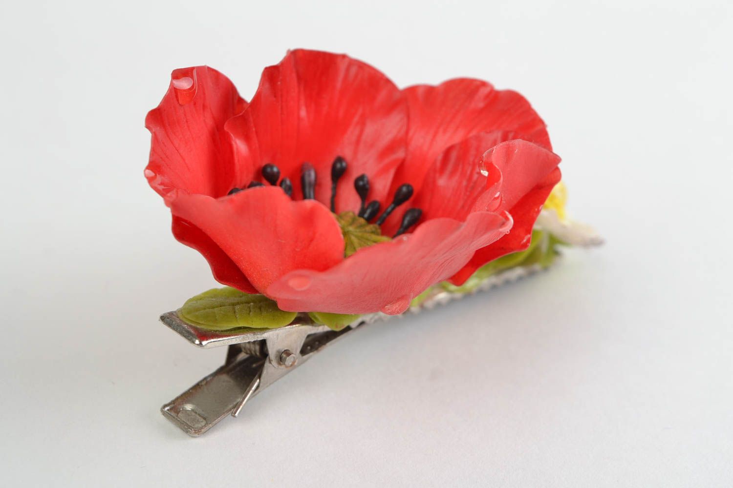 Beautiful handmade cold porcelain flower hair clip Poppy and Camomiles photo 4