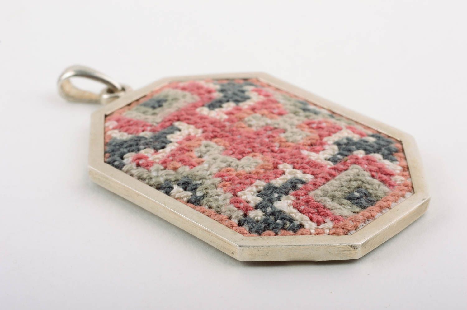 Handmade female accessory stylish pendant with ornament embroidered pendant photo 5