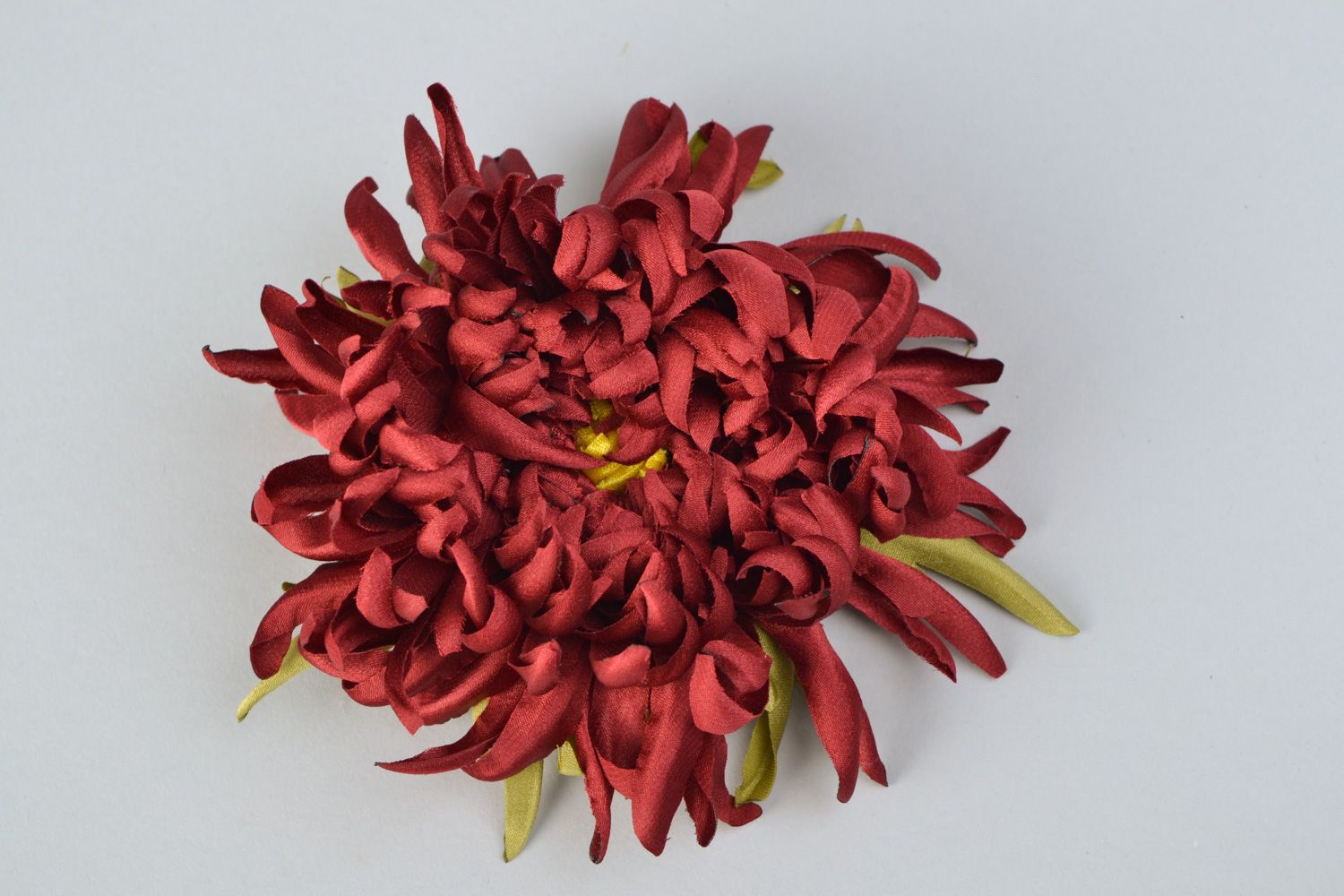 Homemade textile satin flower brooch hair clip Claret Peony photo 1