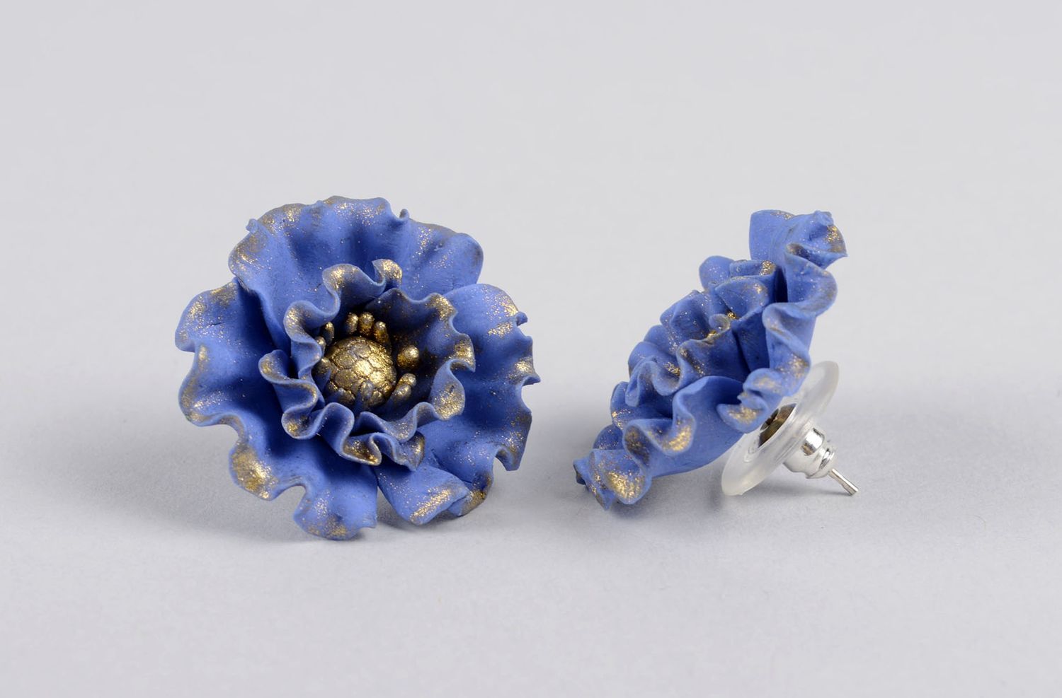 Handmade Ohrringe Stecker Blumen Ohrringe hochwertiger Modeschmuck in Blau  foto 3