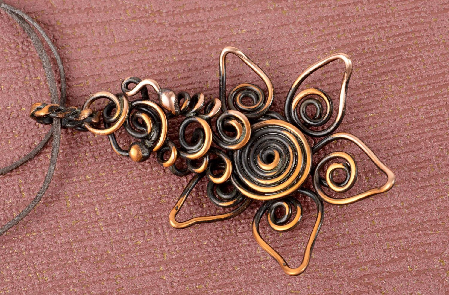 Pendentif fleur Bijou fait main en cuivre design de créateur Cadeau femme photo 5