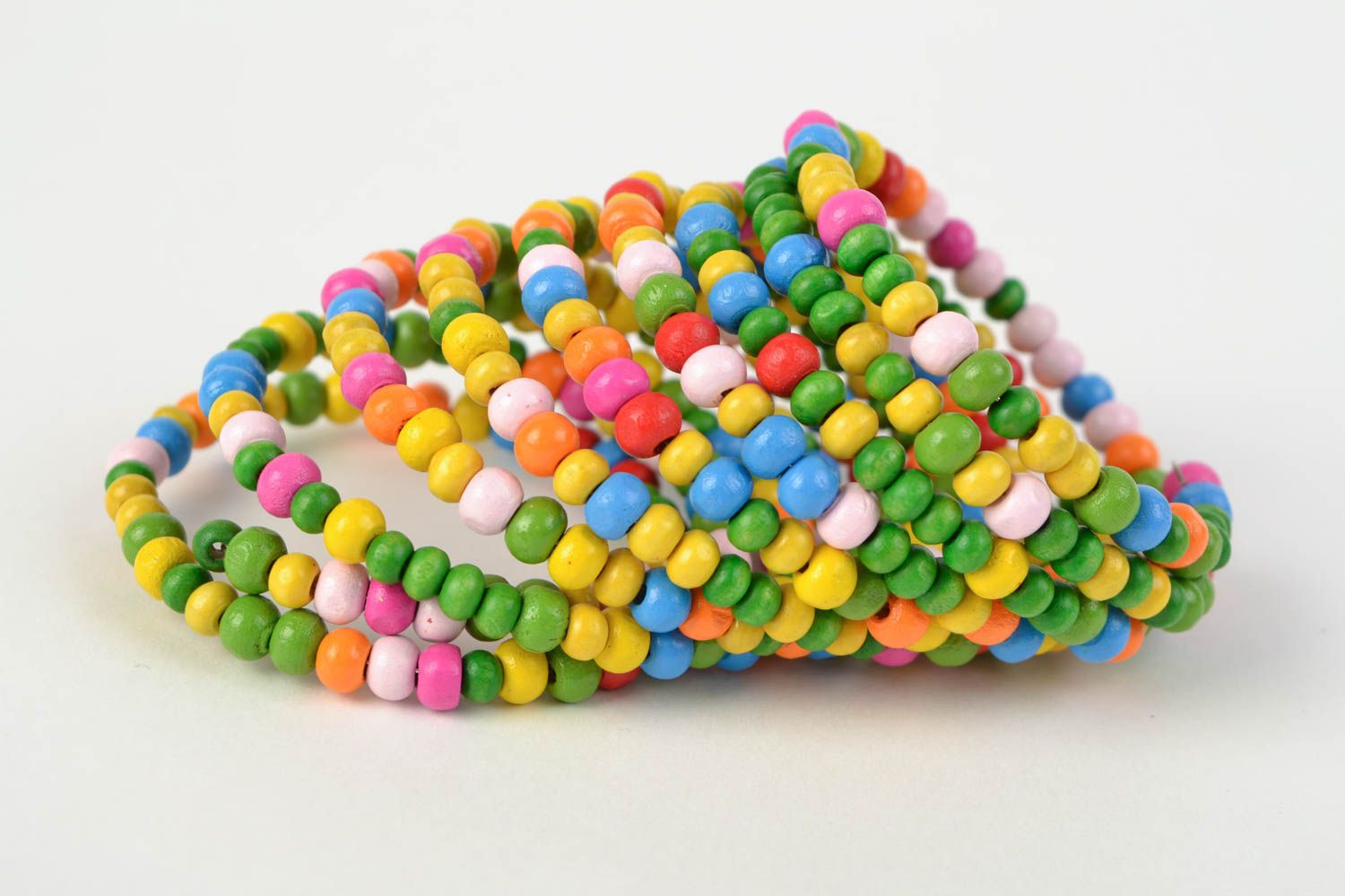 Beautiful women's designer handmade multirow memory wire bracelet with wooden beads photo 4