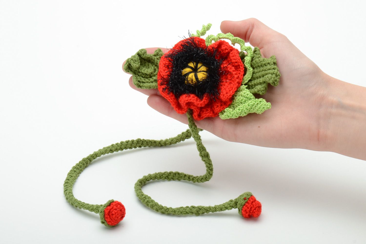 Collier tricoté en acrylique et coton au crochet fait main pratique pavot photo 5