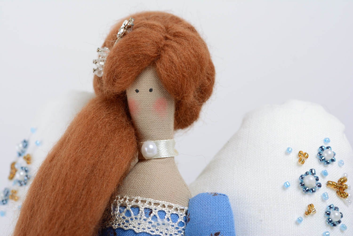 Muñeca de peluche de tela de algodón artesanal bonita infantil Ángel en vestido foto 2