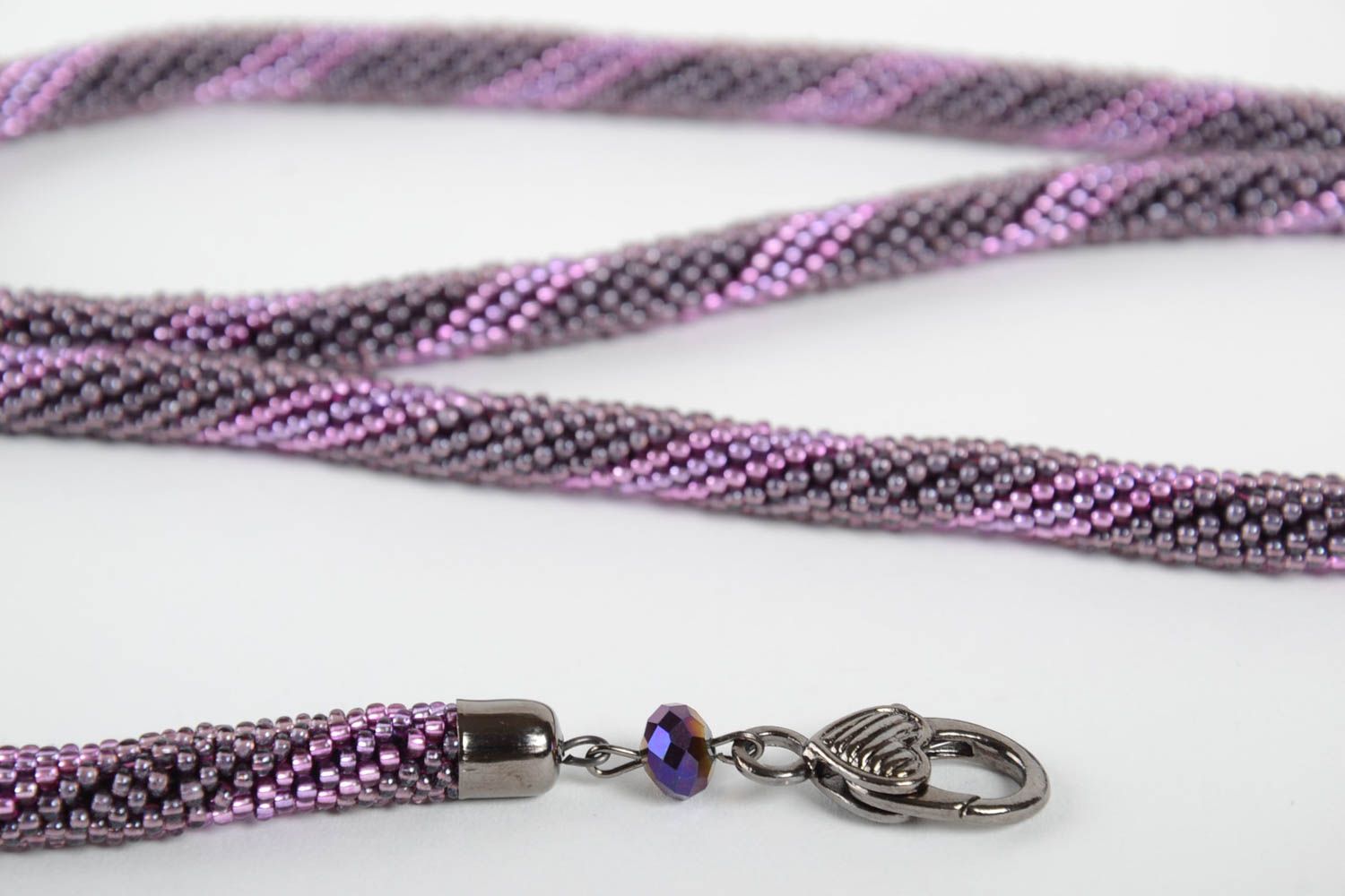 Handmade unusual cord necklace beaded lilac accessory stylish designer necklace photo 5