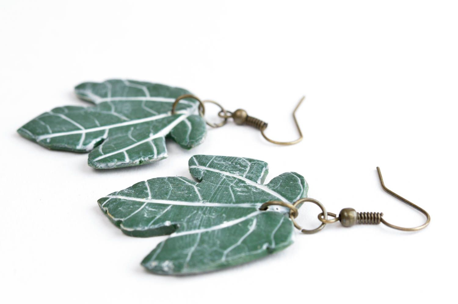 Polymer Schmuck handmade Ohrringe Geschenk für Frauen Ahornblätter grün foto 3