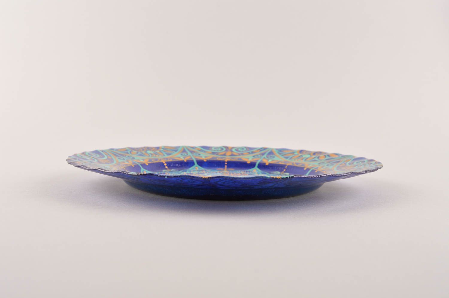 Расписная тарелка ручной работы керамическая тарелка глиняная посуда голубая фото 5
