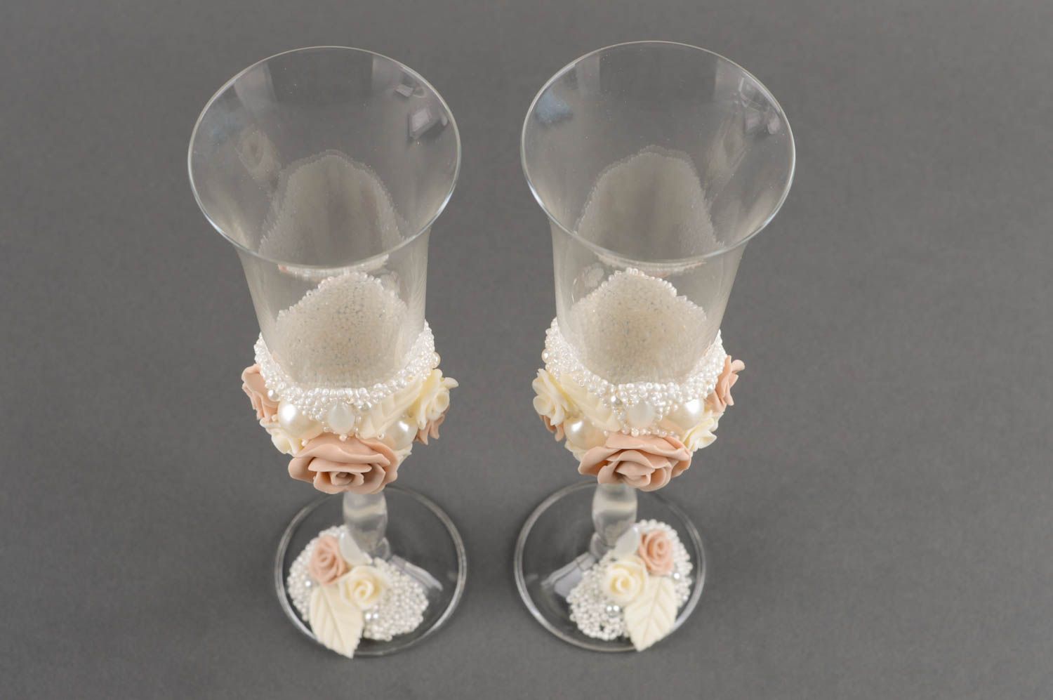 Flûtes à champagne faites main Vaisselle en verre décorées Cadeau mariage 2 pcs photo 5