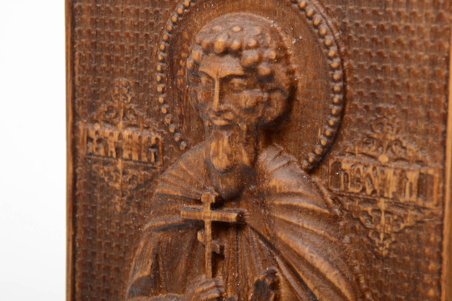 Handmade wooden St Leonid icon small rectangular panel handmade wall panel  photo 4